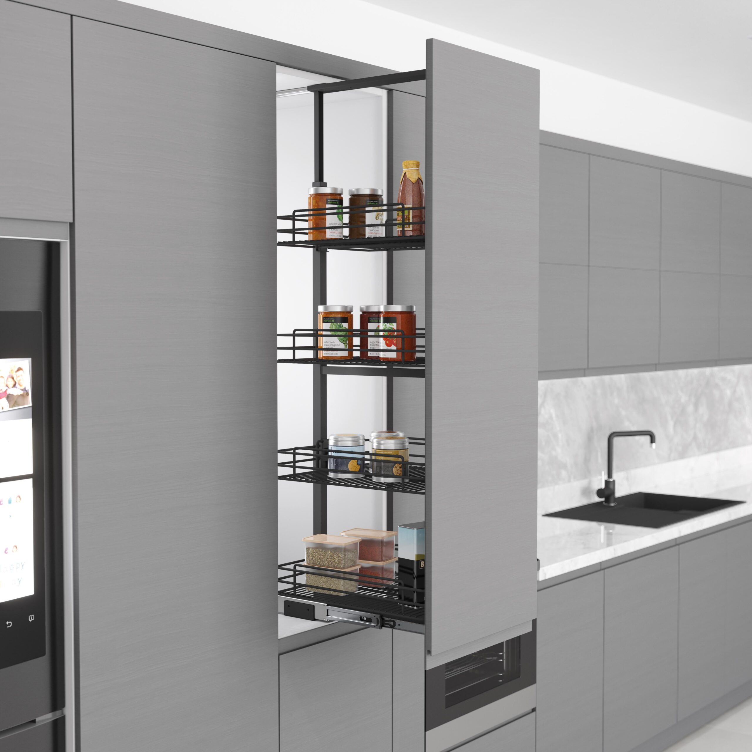 Colonne extractible SIGE 260B chrome — meuble 30 cm, hauteur jusqu'a 1,32 m, coulisses 120 kg 1