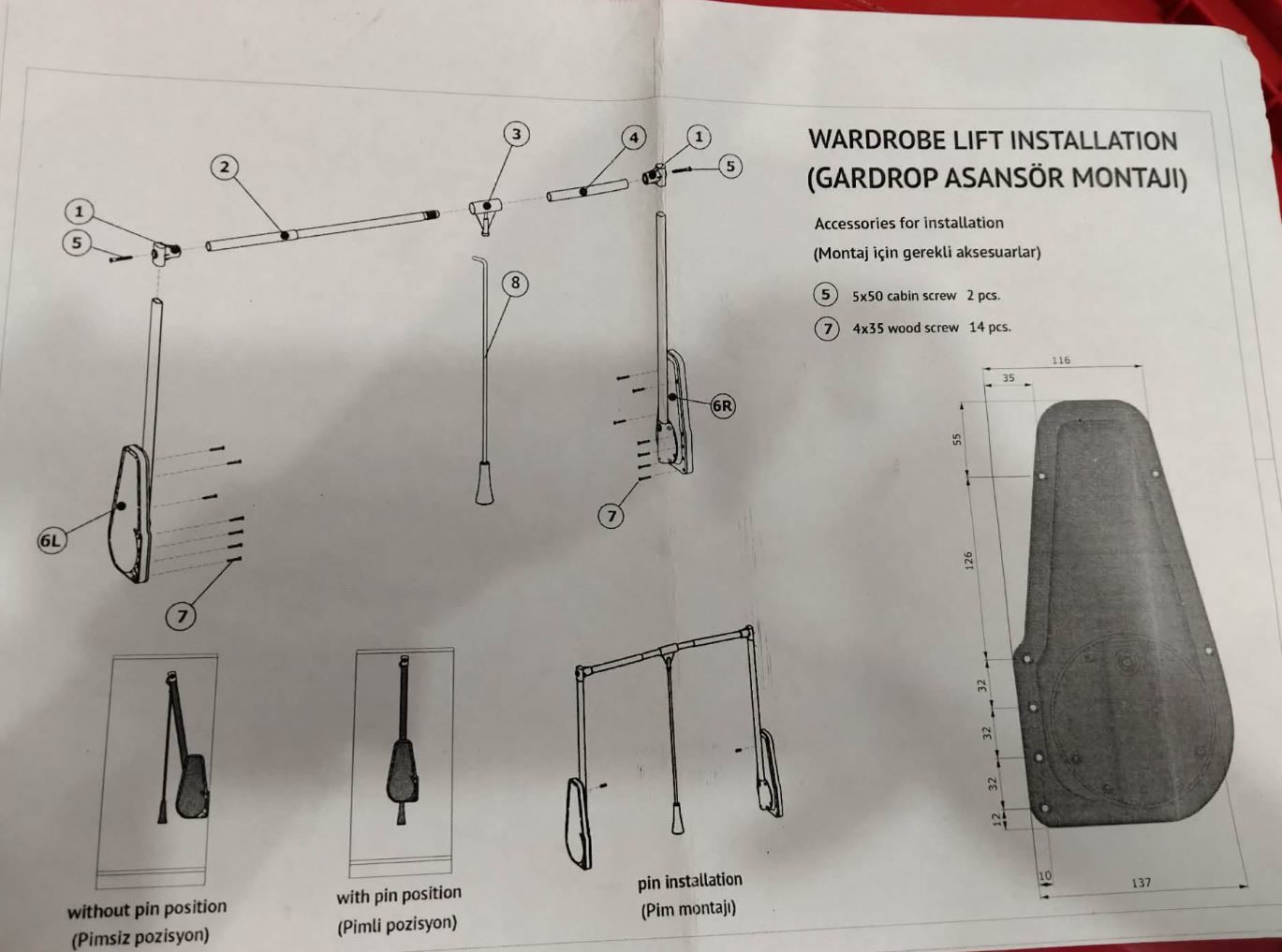 Penderie escamotable grise BATU — porte-vêtements rabattable pour armoire, réglable de 764 à 1155 mm 2