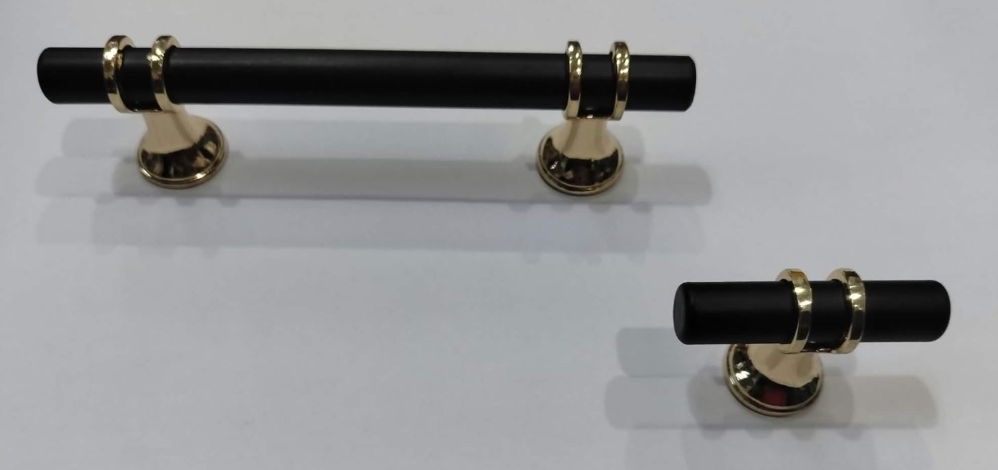 Poignée de meuble 7004 — ronde, noir et doré, entraxe 96, 160 ou 224 mm 1