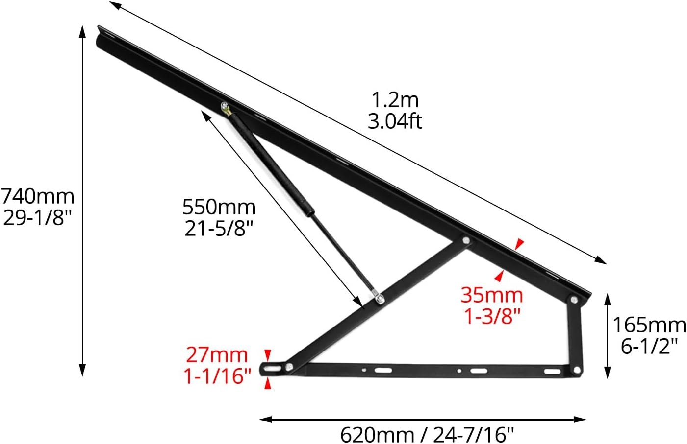 Mecanisme de lit coffre 120 cm, 2 places — verins 70 kg ou 110 kg 6
