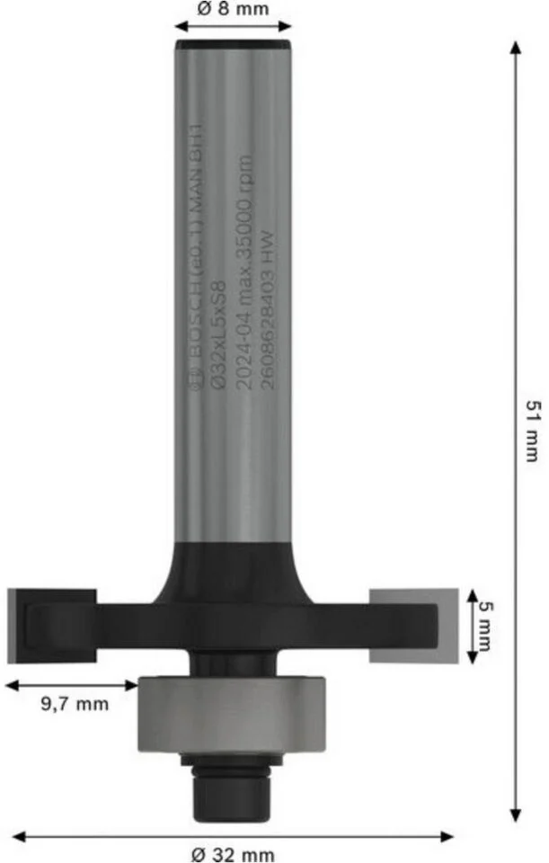 Fraise à rainurer — queue 8 mm · actif Ø32 × 5 mm — Bosch 2608628403 3