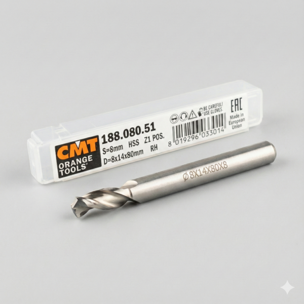 Fraise hélicoïdale pour aluminium — queue 8 mm · actif Ø8 × 14 mm — CMT 188.080.51
