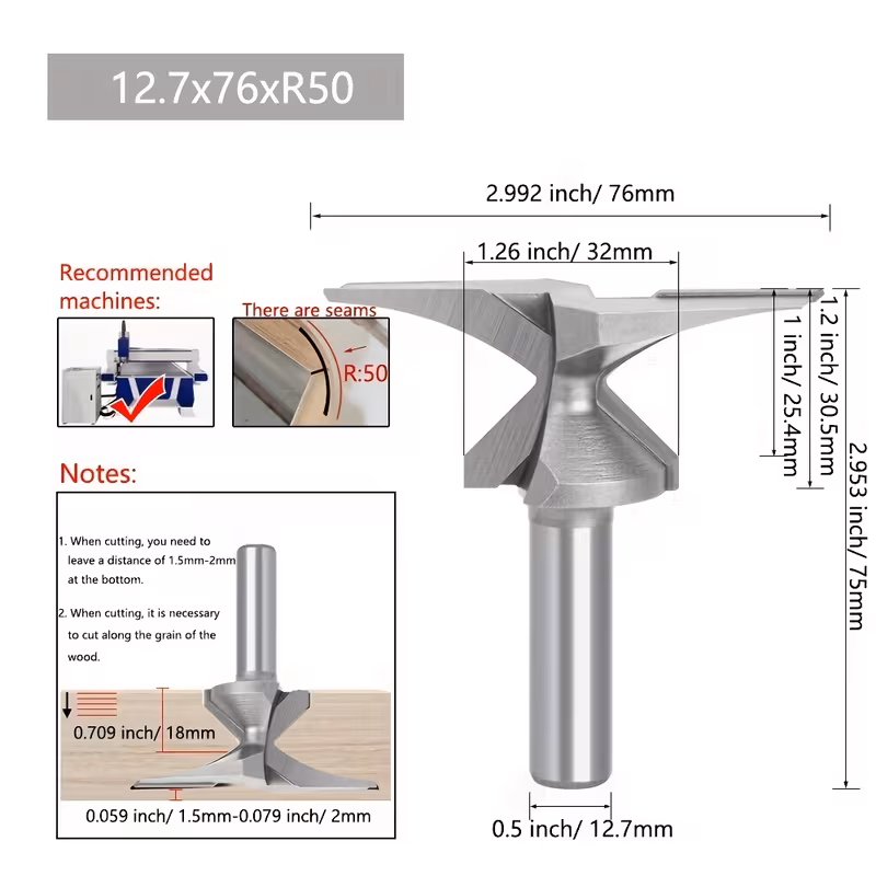 Fraises de pliage en arc — queue 12,7 mm (1/2") — profils R10 à R50 8