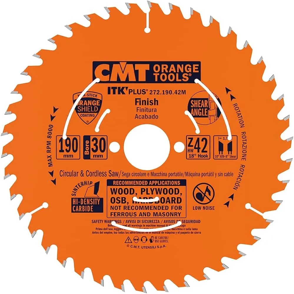Disque pour scie circulaire portative ou scie à onglet — CMT ITK Plus 272.190.42M — bois, MDF et aggloméré — 190 mm, 42 dents