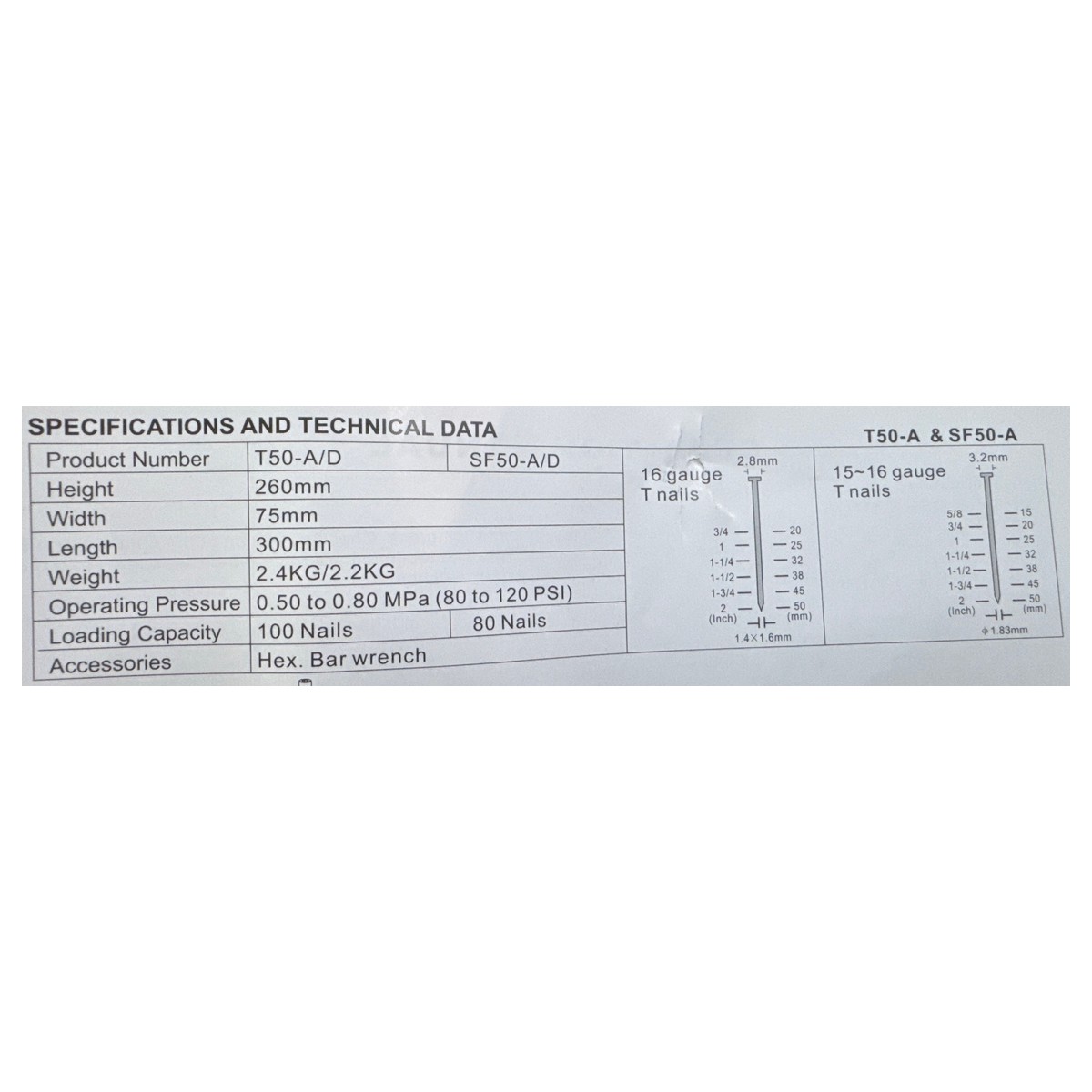 Cloueuse pneumatique STARK T50 — pointes en T calibre 16, de 20 à 50 mm, en coffret 2