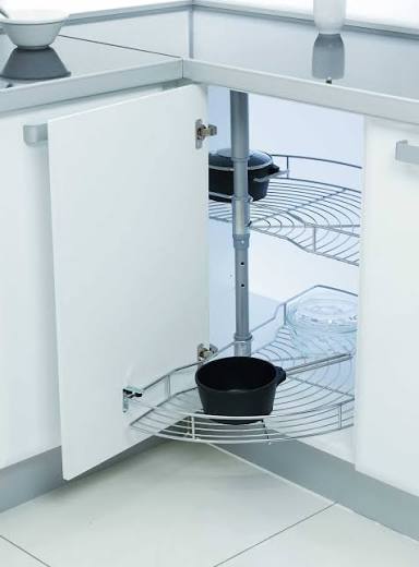 Demi-lune pivotante pour meuble d'angle — deux plateaux chromés, porte battante 45 cm — STARAX S-3011-A 2