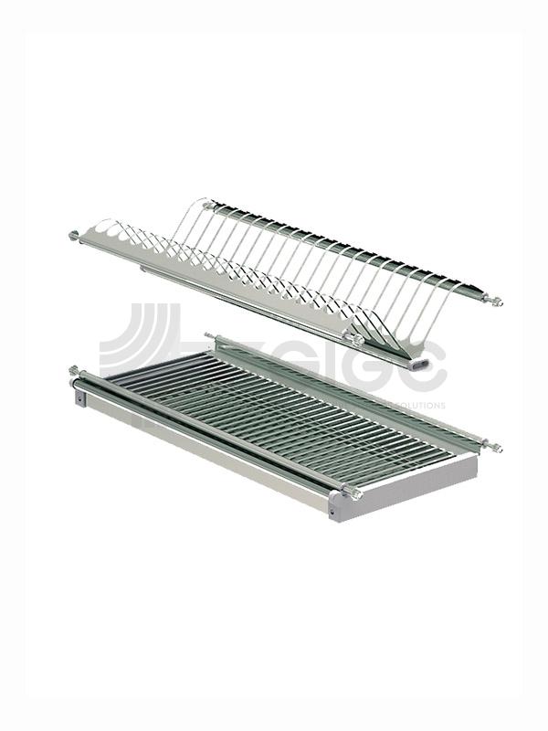 Egouttoir a vaisselle SIGE 052A pour meuble haut de 90 cm — deux niveaux, inox, bac d'egouttage 2