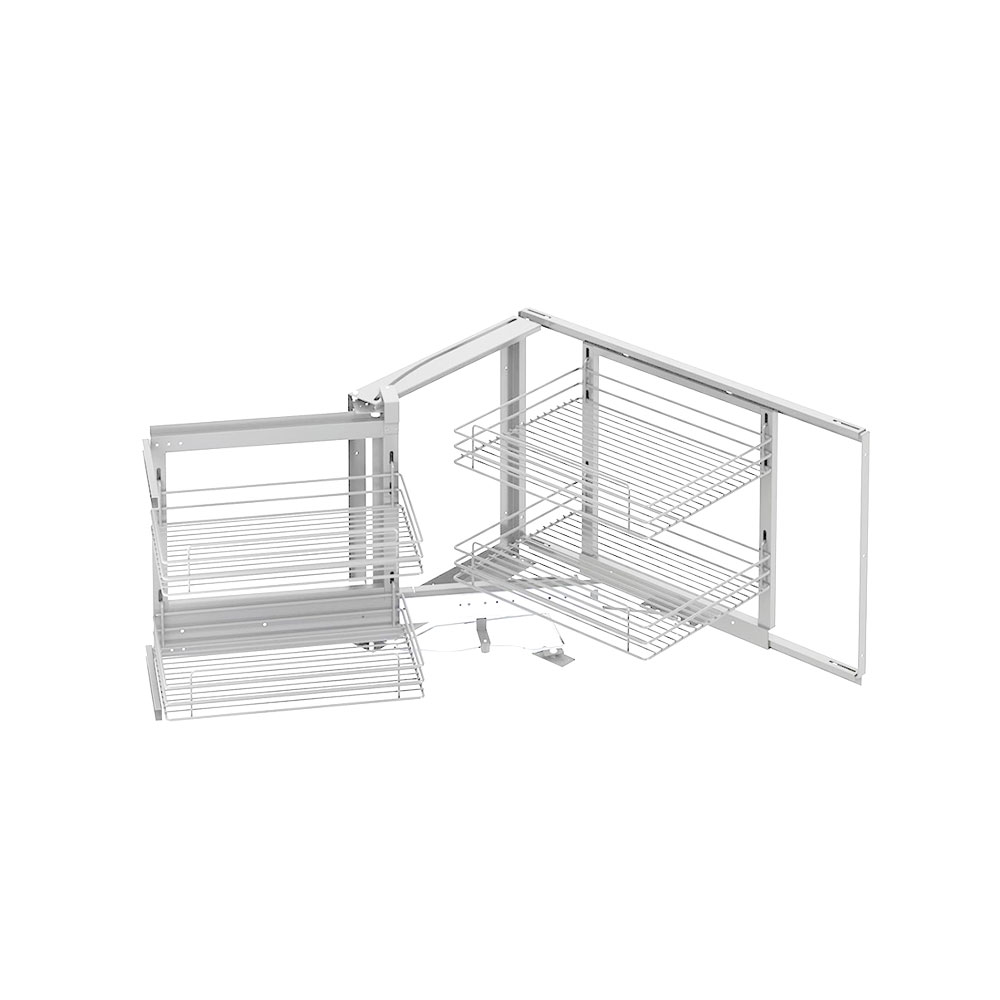 Coin carre extractible STARAX S-3002 chrome — meuble d'angle 45 cm, quatre paniers, droite ou gauche 2