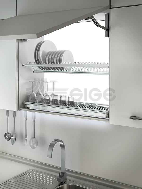 Egouttoir a vaisselle SIGE 052A pour meuble haut de 90 cm — deux niveaux, inox, bac d'egouttage 1