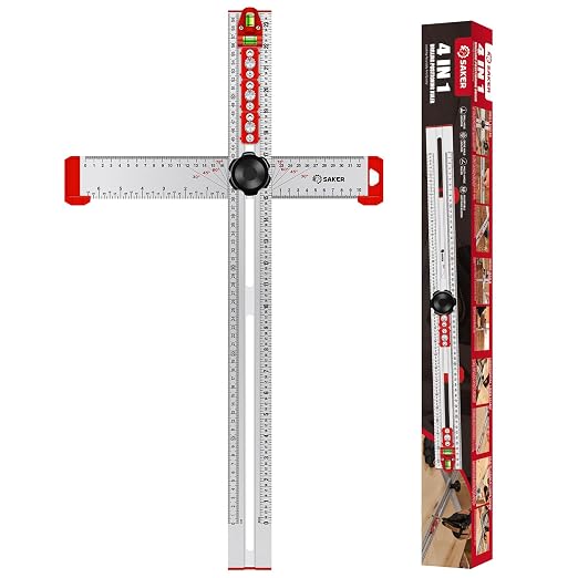 Règle de traçage 4 en 1 avec tête coulissante et guide de perçage — aluminium, double graduation 3