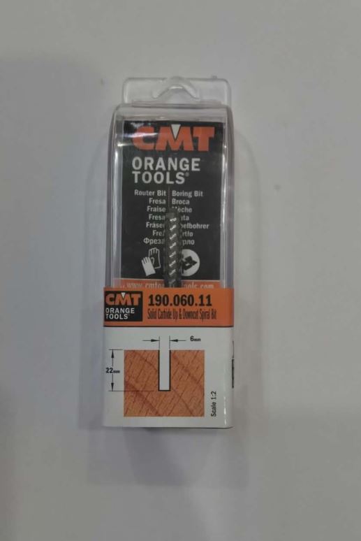 Fraise hélicoïdale compression — queue 6 mm · actif Ø6 × 22 mm — CMT 190.060.11 5
