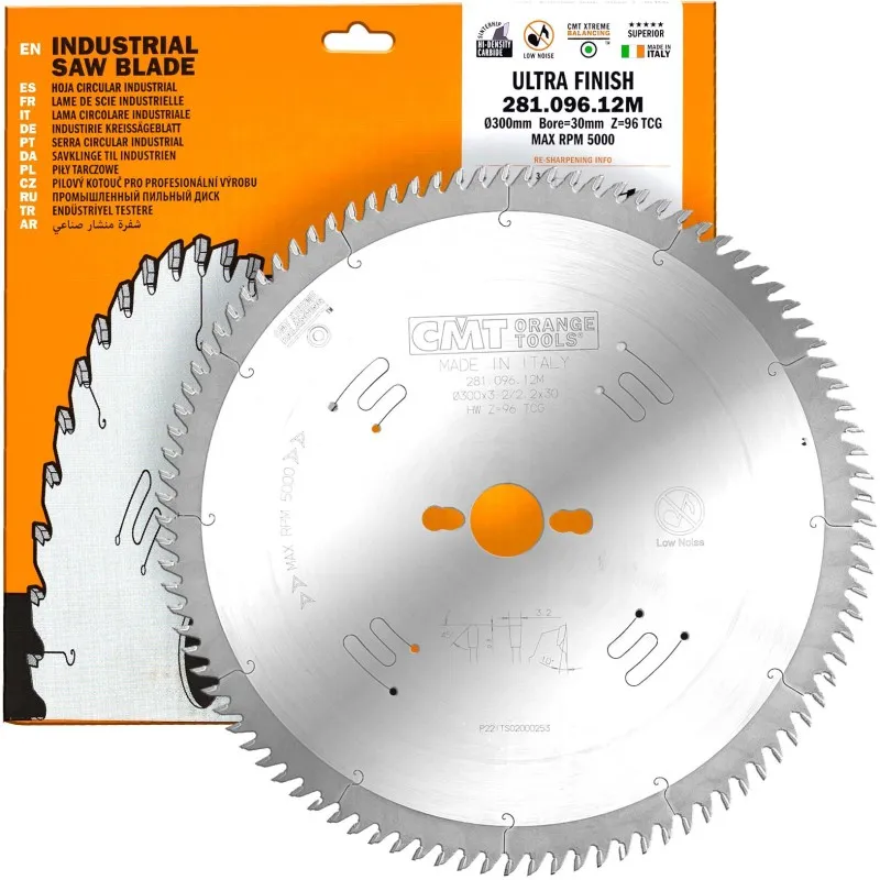 Disque pour scie à panneaux — CMT 281.096.12M — bois, MDF, mélaminé et panneaux stratifiés — 300 mm, 96 dents