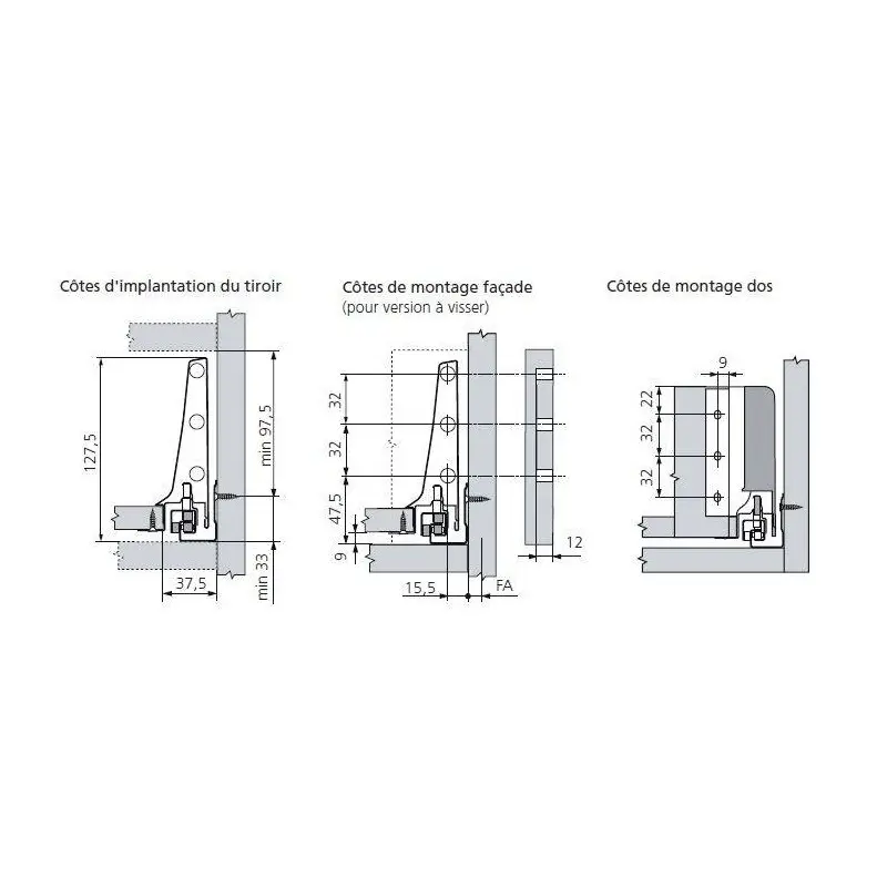 Kit tiroir metallique Blum TANDEMBOX blanc — profondeur 550 mm, SANS rallonge 2