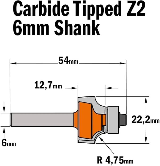 Fraise à arrondir R4,75 — queue 6 mm · actif Ø22,2 mm — CMT 738.222.11 3