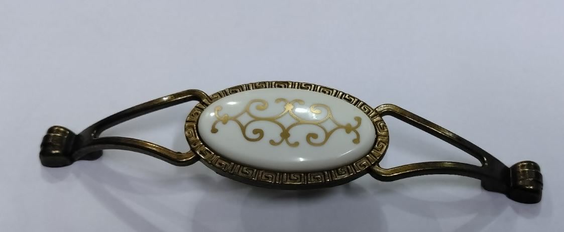 Poignée et bouton de meuble Damla — antique et blanc, porcelaine décorée 2