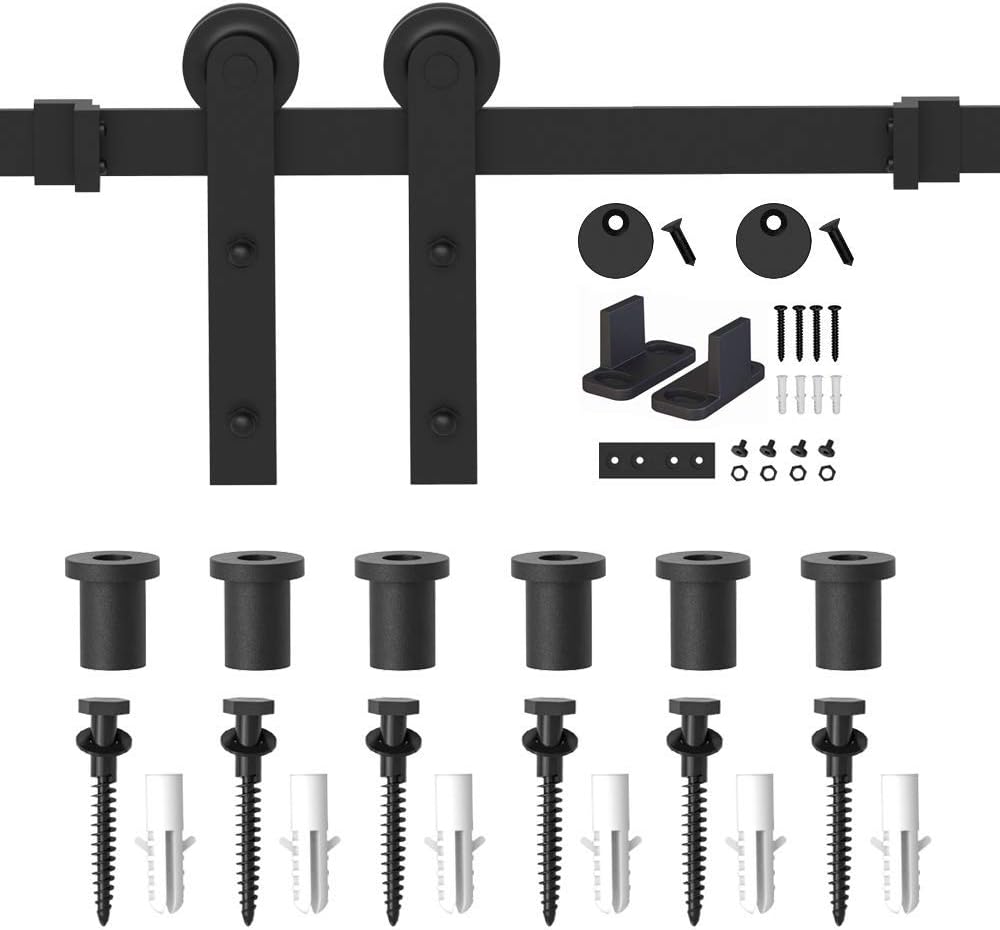 Kit porte coulissante apparente — rail noir 2 m, roulettes silencieuses, visserie complete 3
