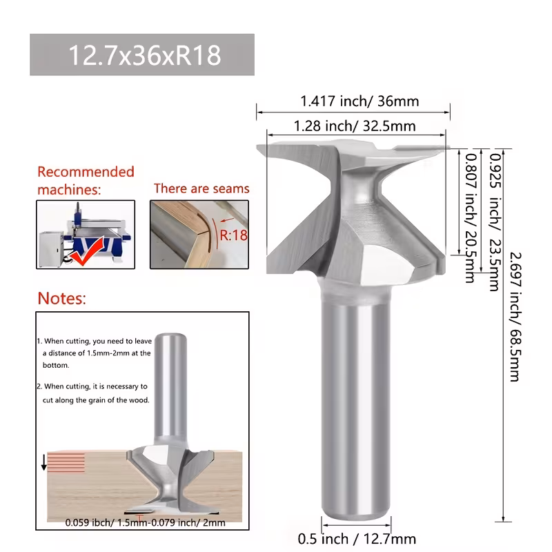 Fraises de pliage en arc — queue 12,7 mm (1/2") — profils R10 à R50 6