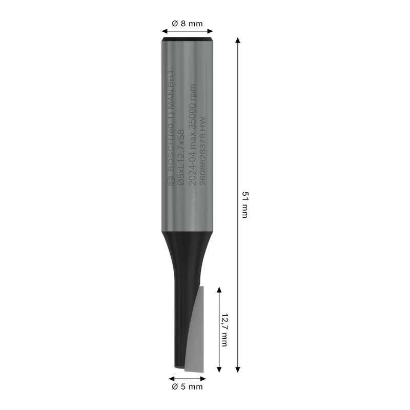 Fraise droite — queue 8 mm · actif Ø5 × 12,7 mm — Bosch 2608628378 2