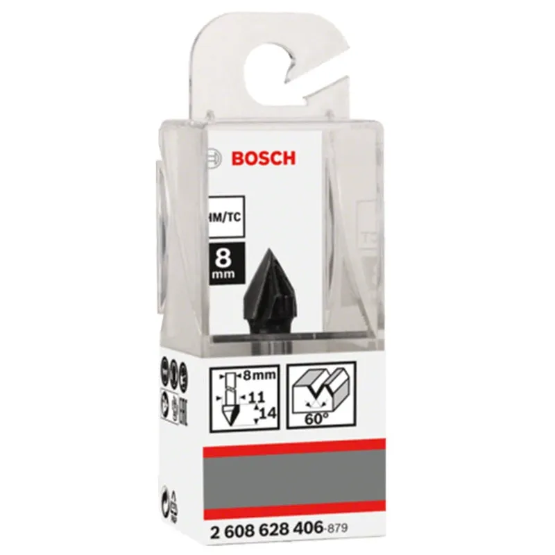 Fraise à rainurer en V 60° — queue 8 mm · actif Ø11 × 13,7 mm — Bosch 2608628406