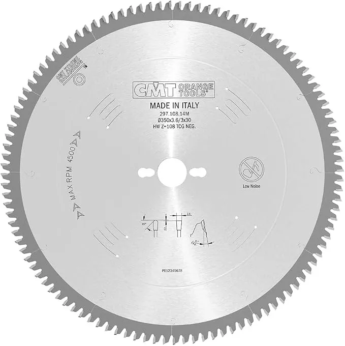 Disque pour scie à panneaux ou scie circulaire industrielle — CMT 297.108.14M — aluminium, métaux non ferreux et panneaux stratifiés — 350 mm, 108 dents