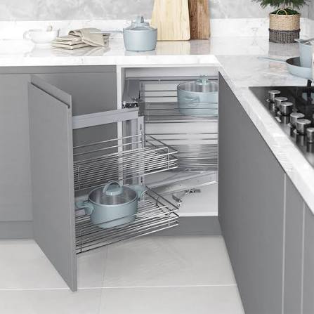 Coin carre extractible STARAX S-3002 chrome — meuble d'angle 45 cm, quatre paniers, droite ou gauche 4