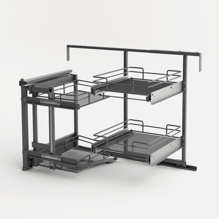Coin carre extractible Compagnucci chrome — meuble d'angle 45 cm, quatre paniers, droite ou gauche 2